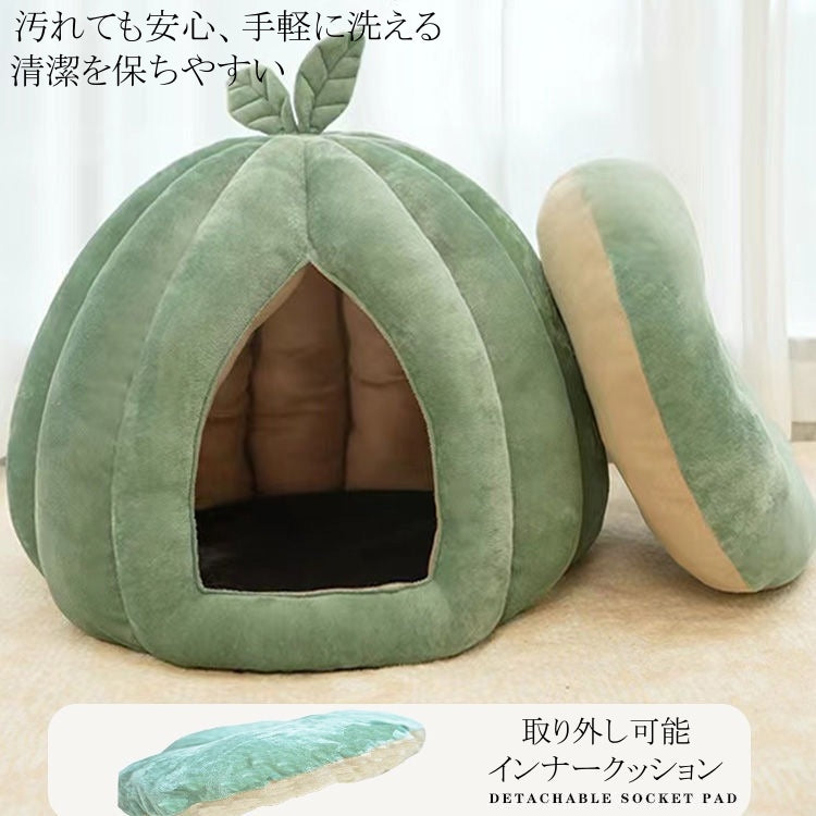 葉っぱ型 ペットベッド 猫用ベッド 冬用 保温 半密閉式 取り外し可能 四季対応 ペットベッド