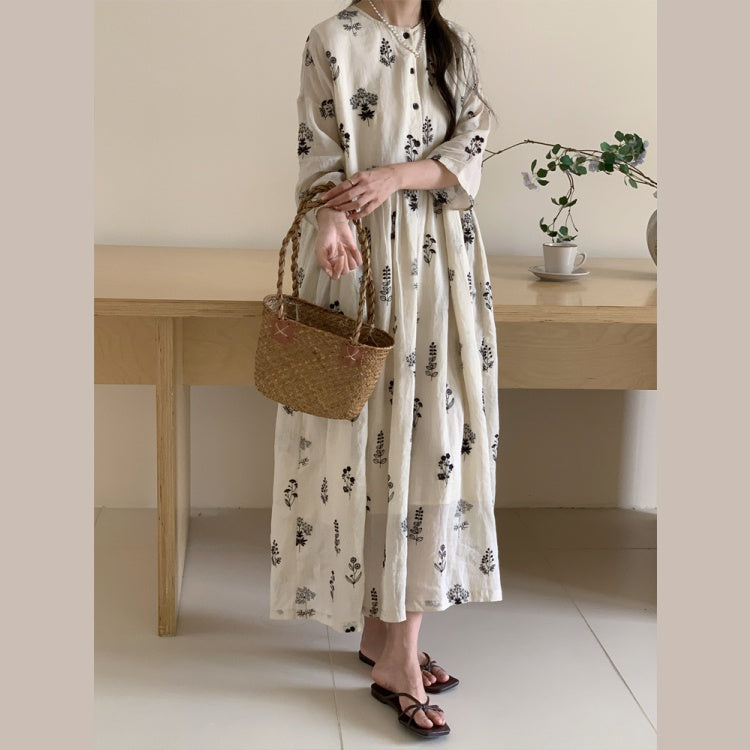 ワンピース レディース ロングワンピース ロング丈 花柄 亜麻 綿麻 ナチュラル