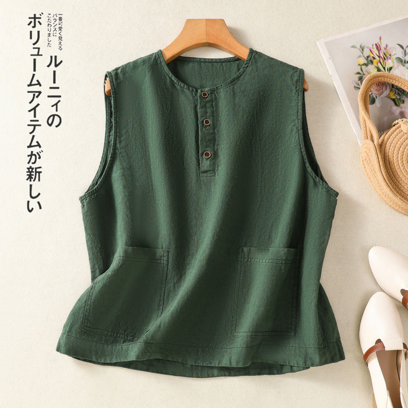 ベスト ジレ レディース トップス コットンリネン 大きいサイズ 夏 カジュアル
