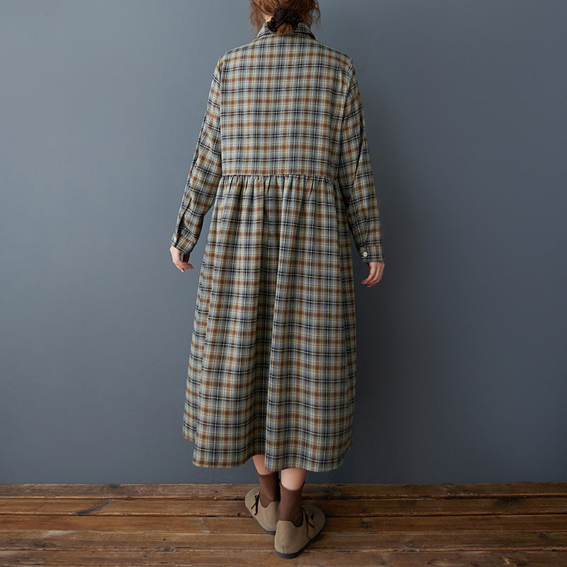 チェック ワンピース レディース ネルシャツ コットン リネン素材 ロング丈