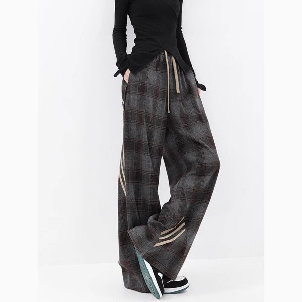 チェックパンツ レディース ワイドパンツ ストレートパンツ グレンチェック
