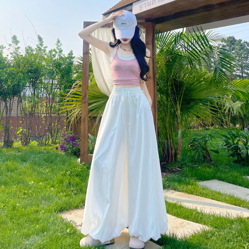 ワイドパンツ パンツ レディース 花びら ガウチョ ゆったり 着痩せ 薄手 高腰 ウエストゴム
