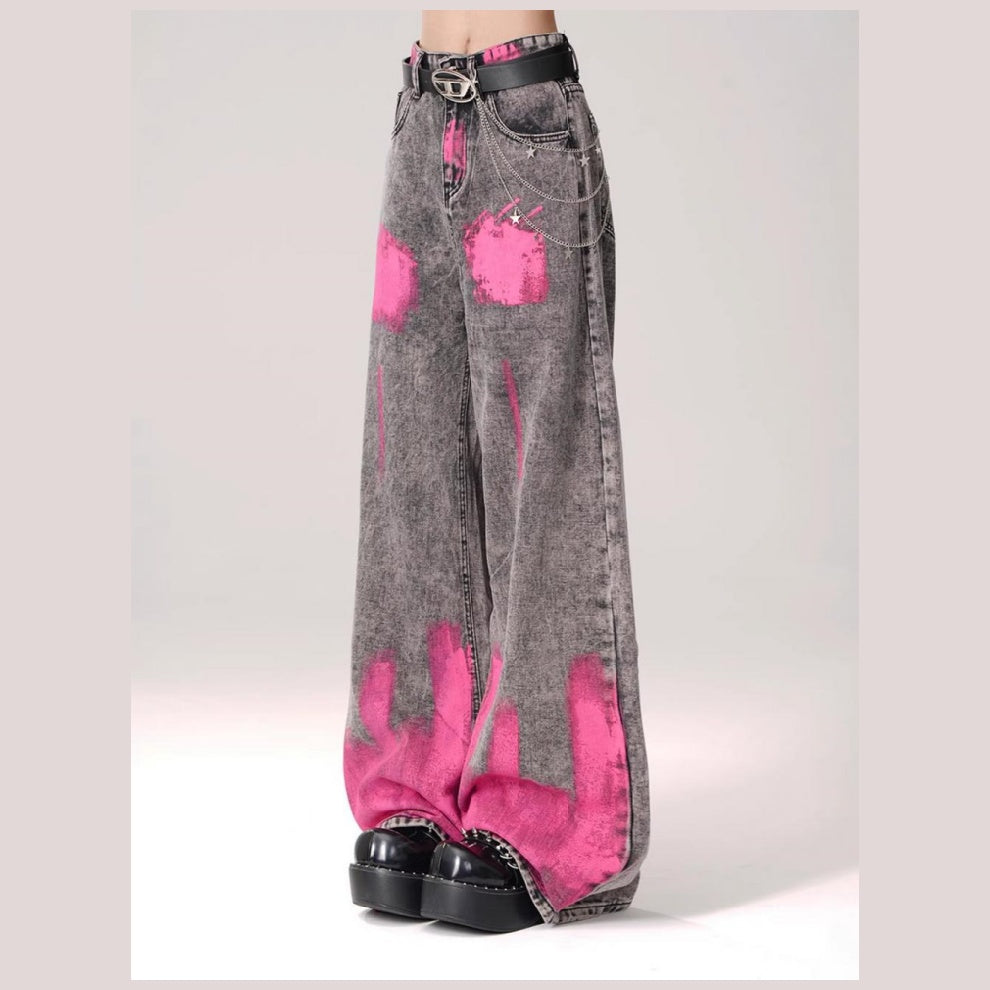 デニムパンツ ワイドパンツ ストレートパンツ レディース ハイウエスト ルーズフィット