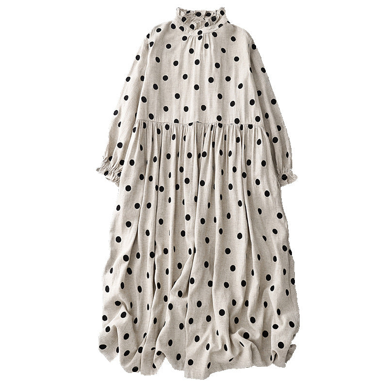 ドット柄ロングワンピース レディース 長袖 夏 マキシワンピース カジュアル