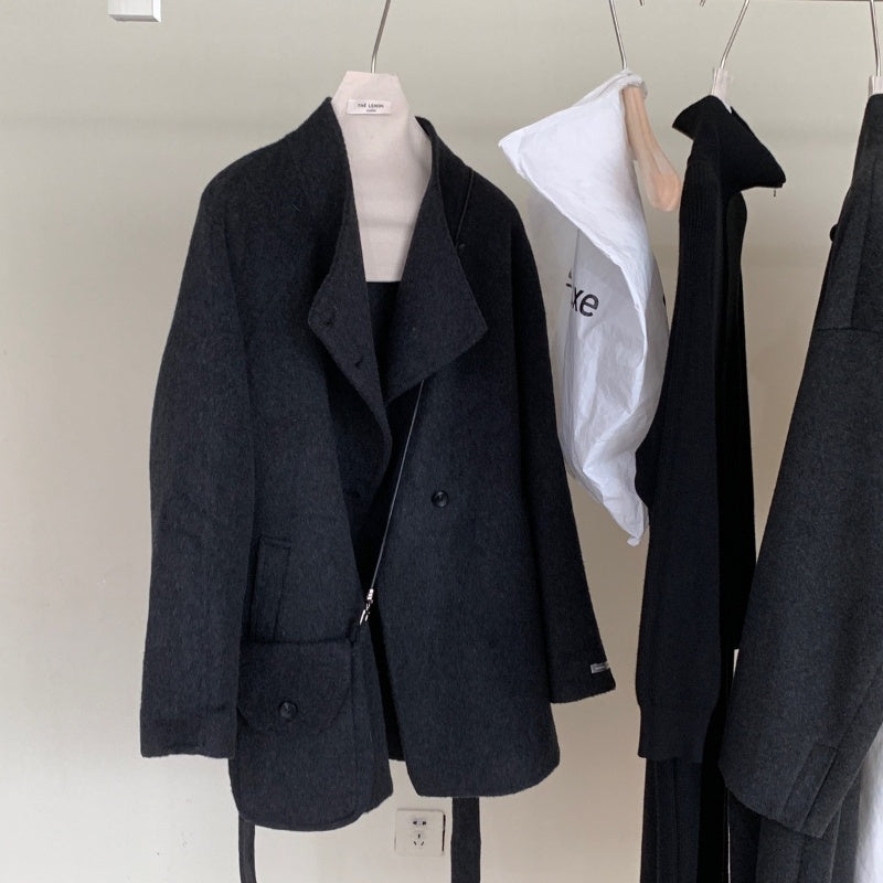 ダブルフェイスウールコート ショートコート ウールコート コート アウター