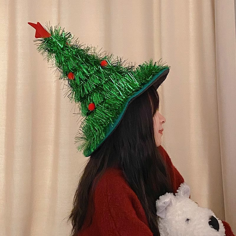 クリスマスツリーハット 大きめ 可愛い 盛り上がる キラキラ 簡単装着帽子