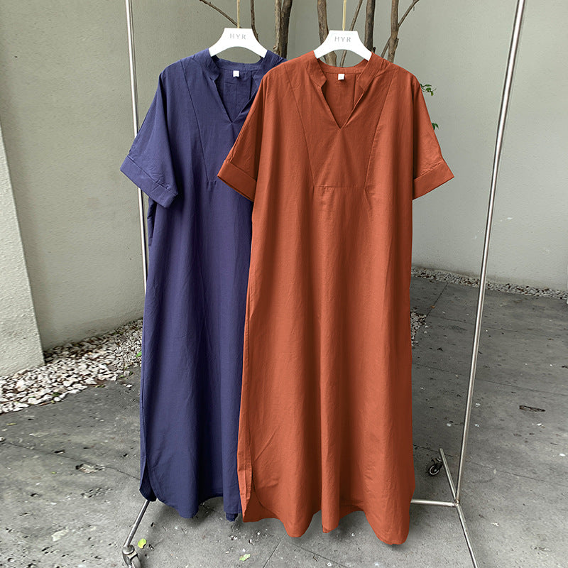 綿麻プルオーバーシャツワンピース レディース 半袖シャツ ゆったり トップス 夏服
