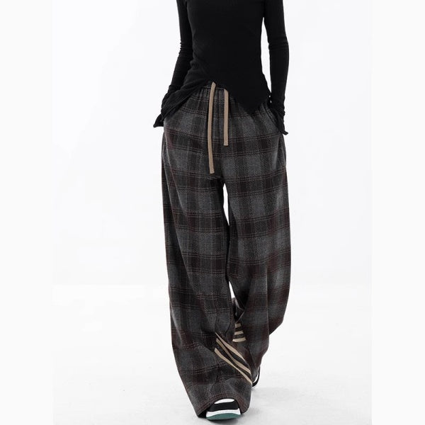 チェックパンツ レディース ワイドパンツ ストレートパンツ グレンチェック