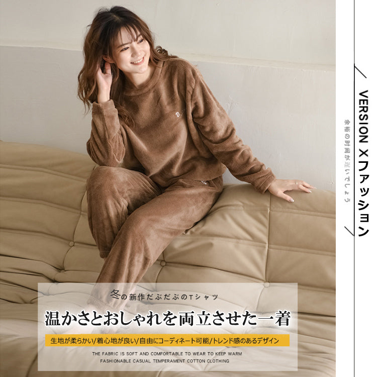 ルームウェア 長袖 上下セット フード付き ゆったり もこもこ レディース 冬用無地 パジャマ