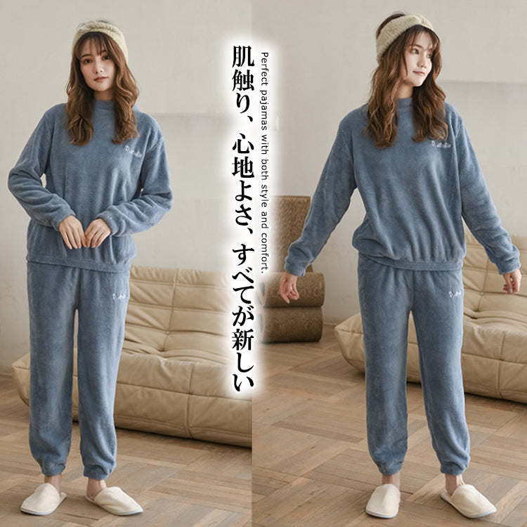 ルームウェア 長袖 上下セット フード付き ゆったり もこもこ レディース 冬用無地 パジャマ