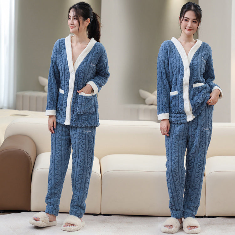 ルームウェア 長袖 上下セット ゆったり もこもこ レディース 冬用無地 パジャマ