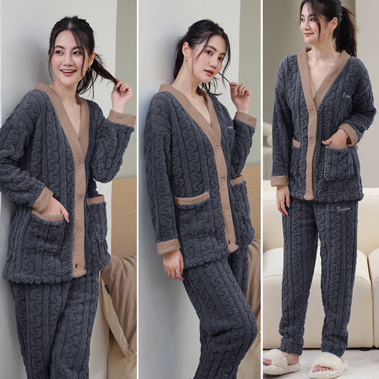 ルームウェア 長袖 上下セット ゆったり もこもこ レディース 冬用無地 パジャマ