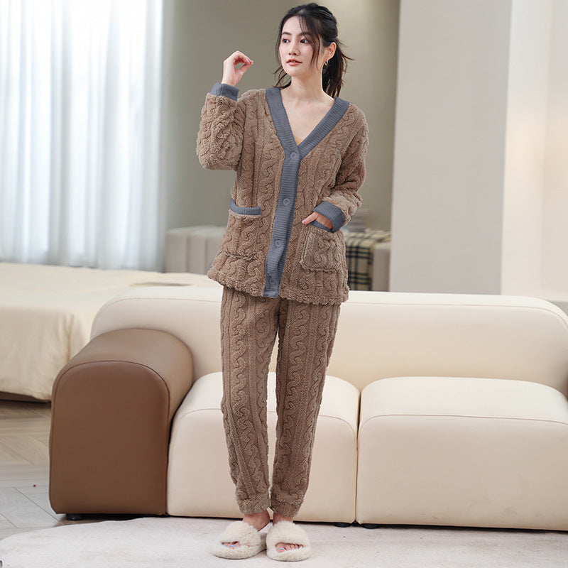 ルームウェア 長袖 上下セット ゆったり もこもこ レディース 冬用無地 パジャマ