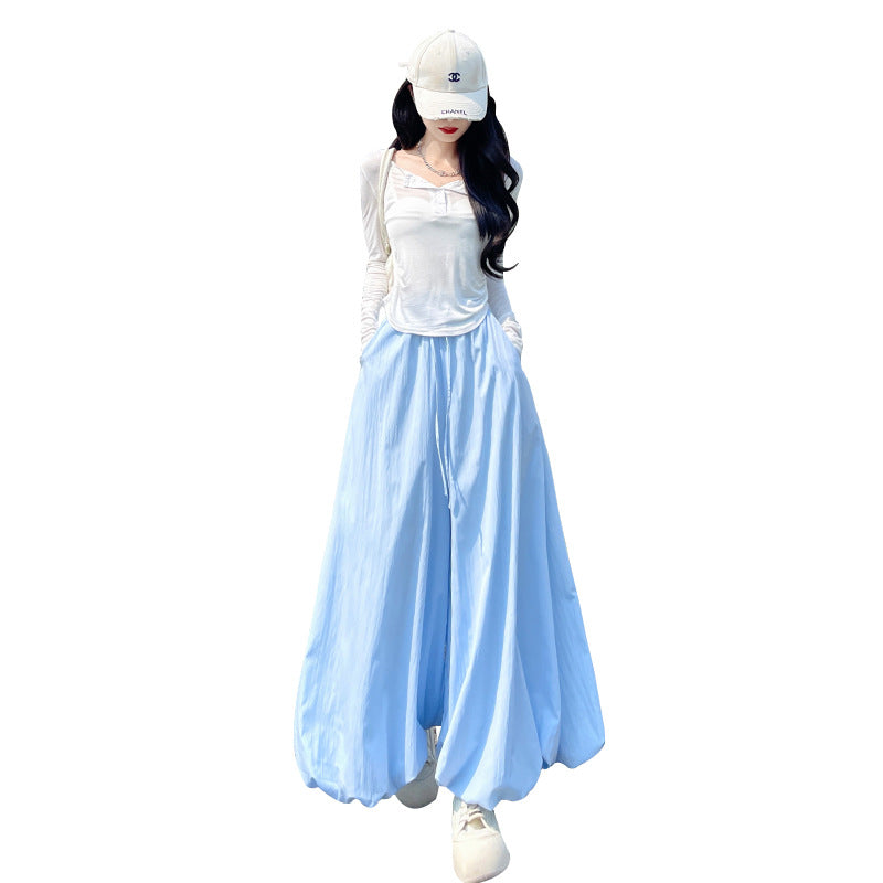 ワイドパンツ パンツ レディース 花びら ガウチョ ゆったり 着痩せ 薄手 高腰 ウエストゴム