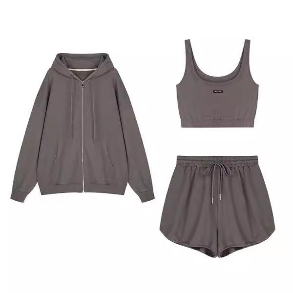 スポーツウェア レディース セットアップ 3点セット ジムウェア 夏 パーカー