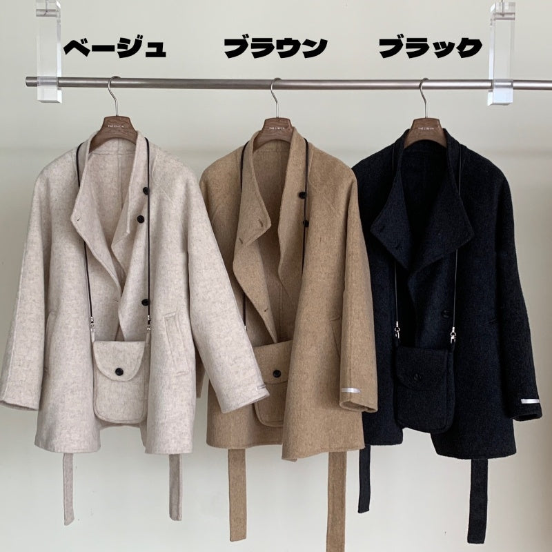 ダブルフェイスウールコート ショートコート ウールコート コート アウター