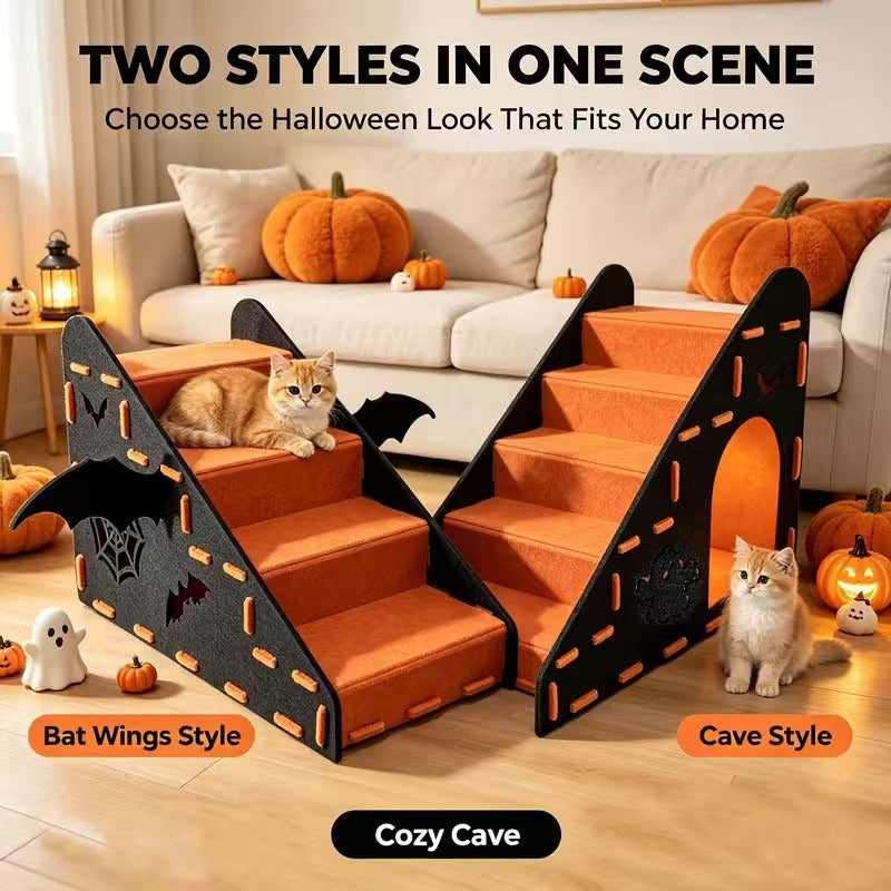 ペットステップ 猫用階段 犬用ステップ ハロウィン フェルト 猫ハウス 爪とぎ コウモリ 羽付き