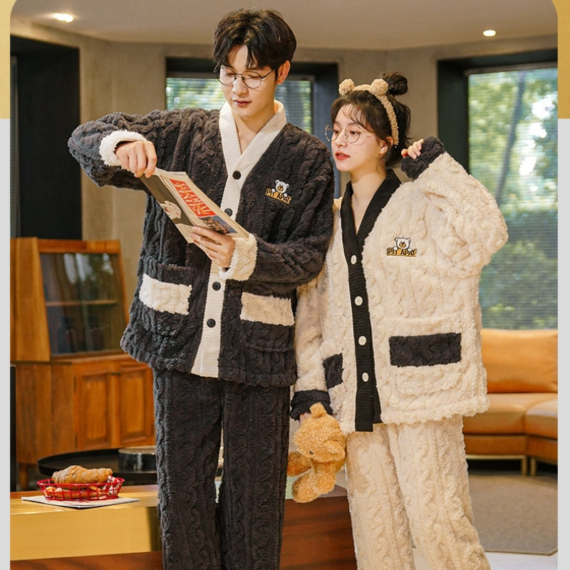 ルームウェア 部屋着 カップルパジャマ フランネル 上下セット レディース メンズ  秋冬 パジャマ 寝間着 暖かい
