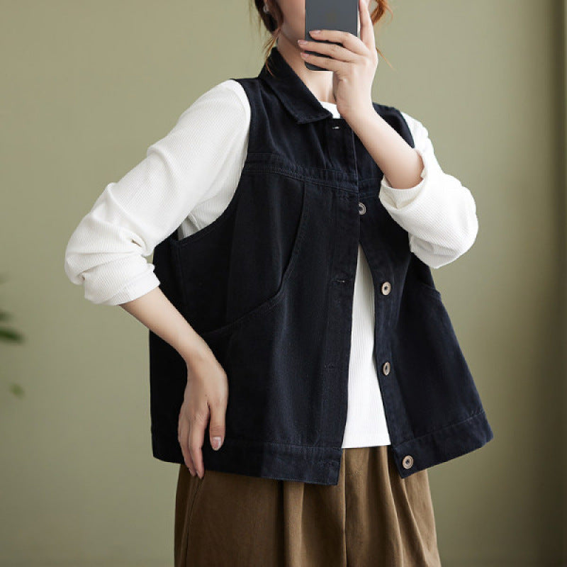 デニム ノースリーブ ベスト レディース 春秋 前開き アウター トップス ジレ レイヤード