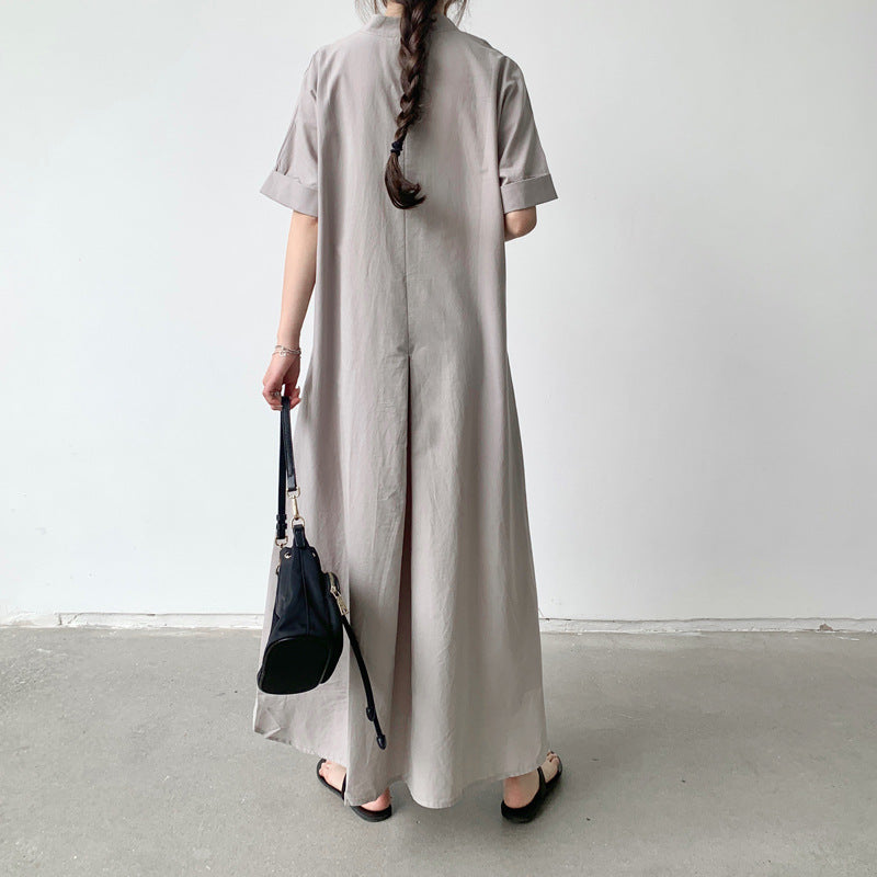 綿麻プルオーバーシャツワンピース レディース 半袖シャツ ゆったり トップス 夏服