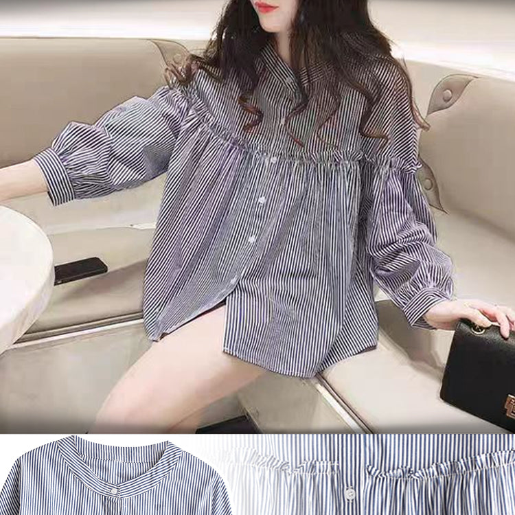 ブラウス  シャツ  長袖  ストライプシャツ トップス  体型カバー