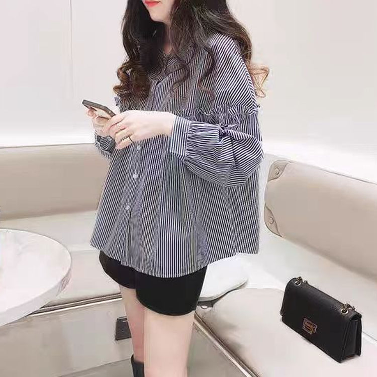 ブラウス  シャツ  長袖  ストライプシャツ トップス  体型カバー