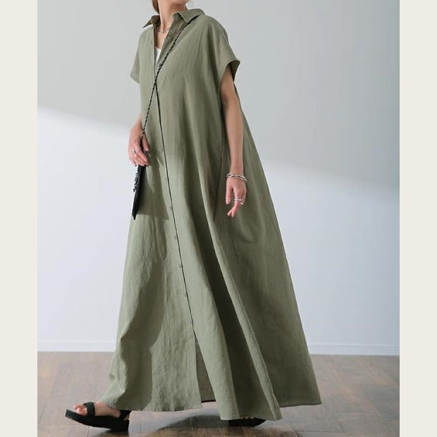 綿麻プルオーバーシャツワンピース レディース 半袖シャツ ゆったり トップス 夏服