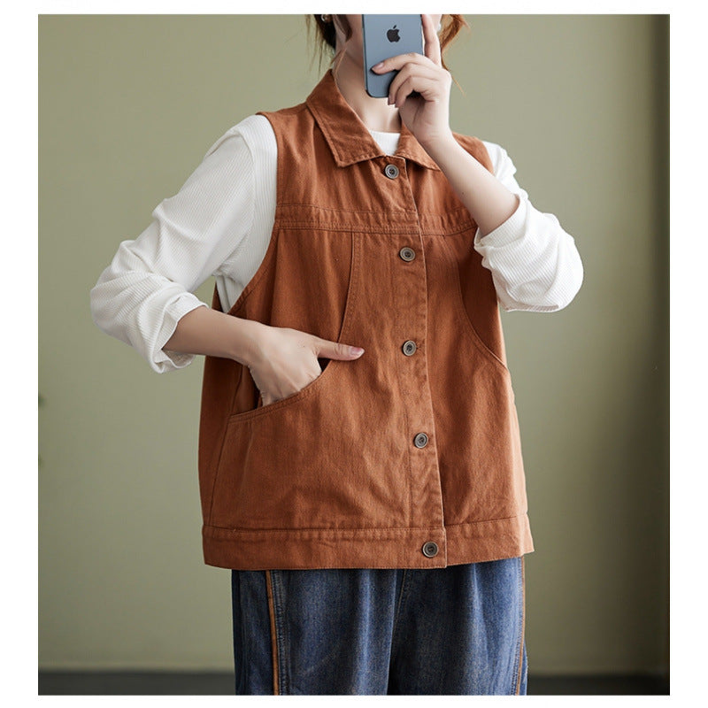 デニム ノースリーブ ベスト レディース 春秋 前開き アウター トップス ジレ レイヤード