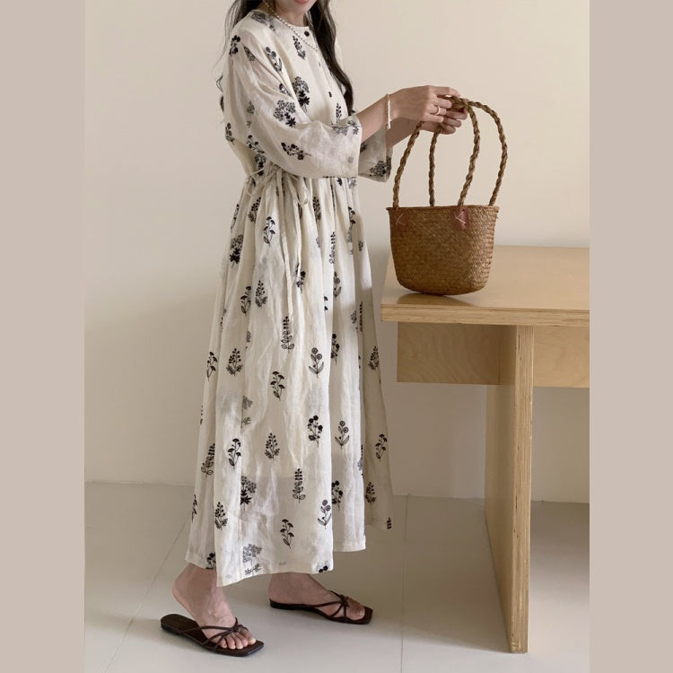 ワンピース レディース ロングワンピース ロング丈 花柄 亜麻 綿麻 ナチュラル