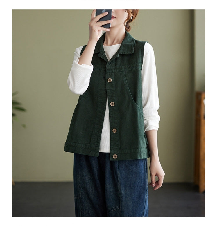 デニム ノースリーブ ベスト レディース 春秋 前開き アウター トップス ジレ レイヤード