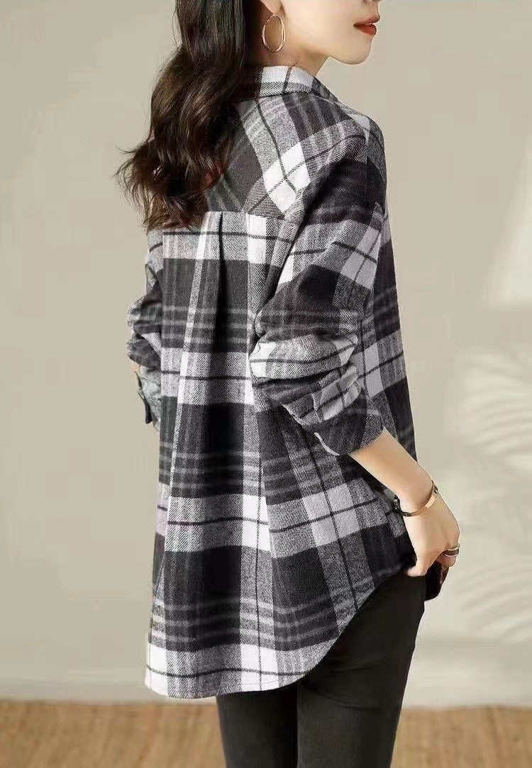 チェック長袖シャツ トップス シャツ ブラウス レディース ロング 長袖