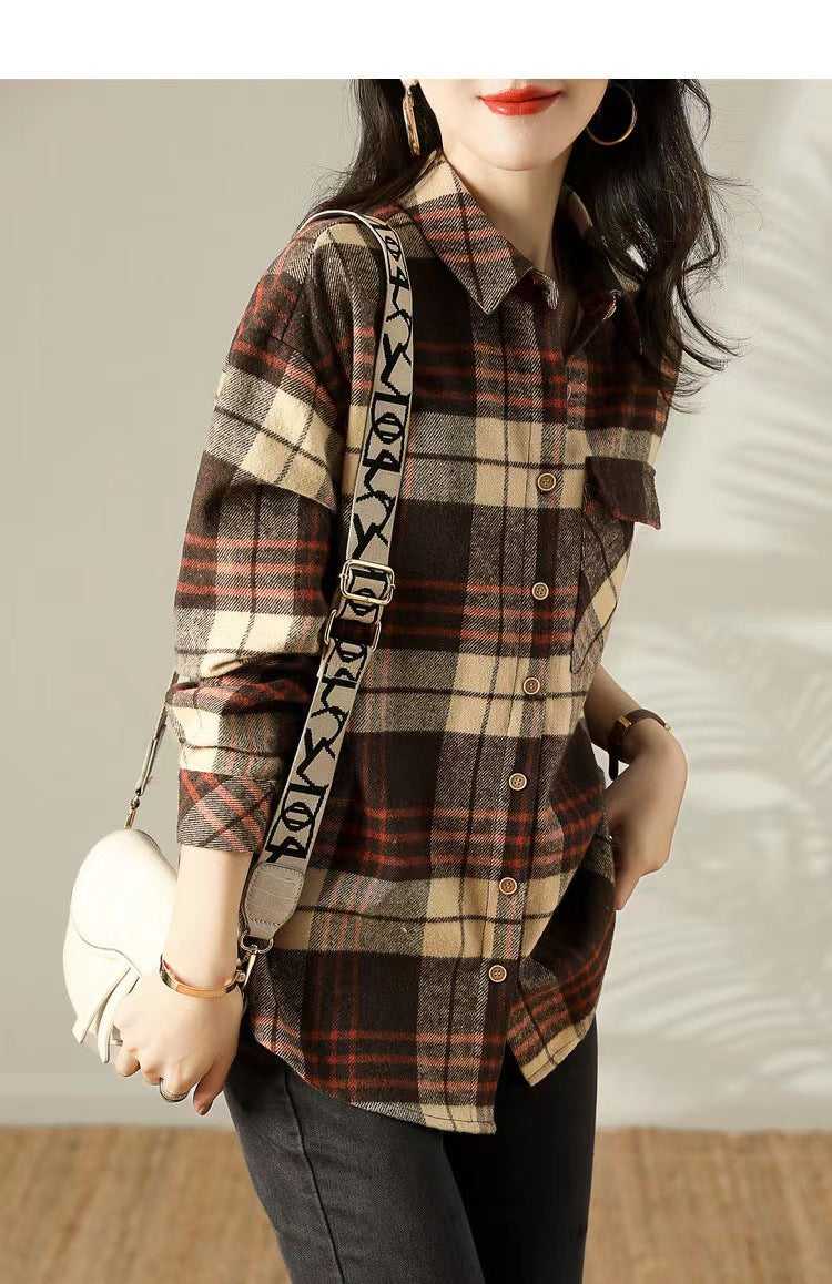 チェック長袖シャツ トップス シャツ ブラウス レディース ロング 長袖