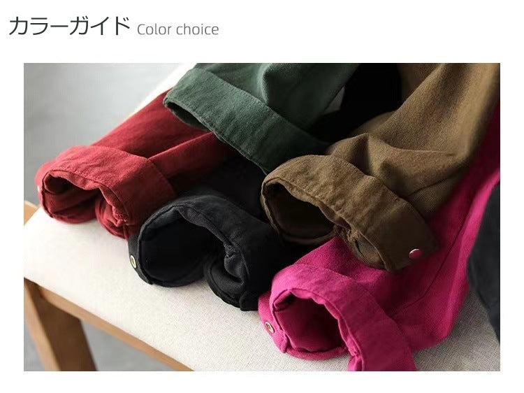 長袖ジャケット レディース ロングトップス 襟付き カジュアル 綿 普段着