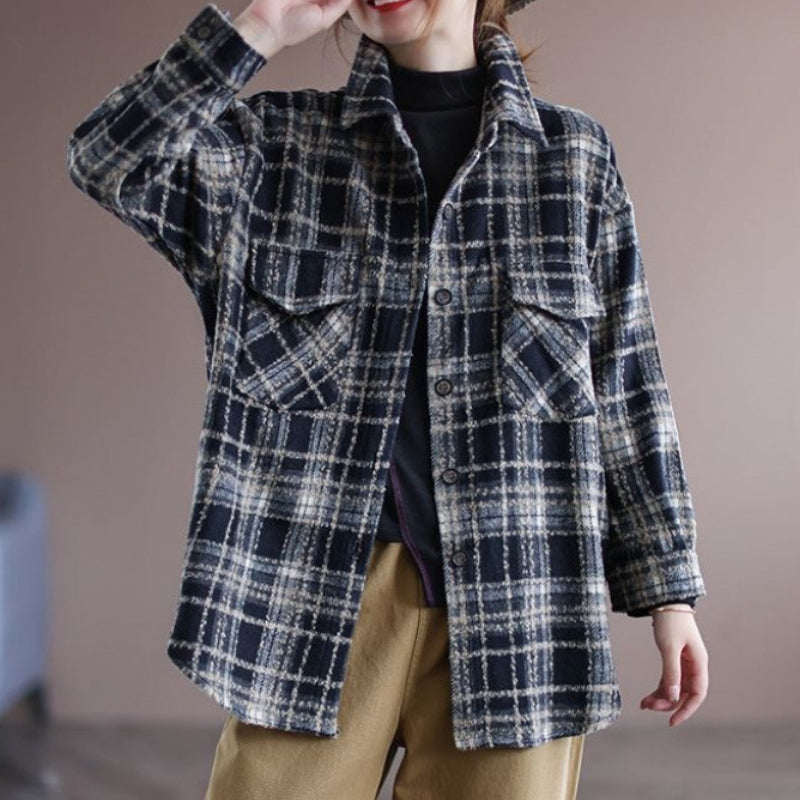 ドロップショルダーチェックシャツ チェック長袖シャツ トップス ブラウス レディース