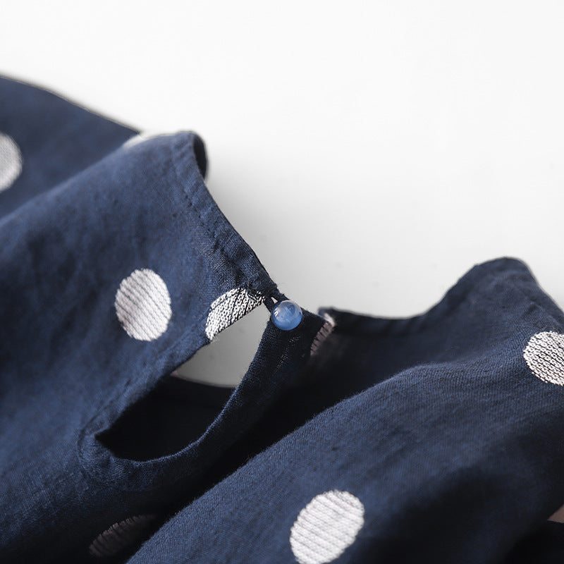 ドット柄ロングワンピース レディース 長袖  夏 マキシワンピース カジュアル