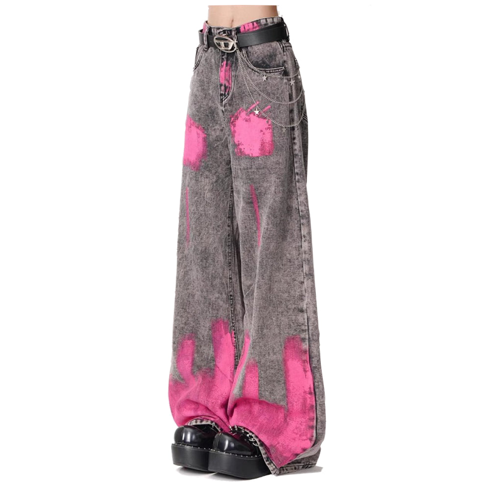 デニムパンツ ワイドパンツ ストレートパンツ レディース ハイウエスト ルーズフィット