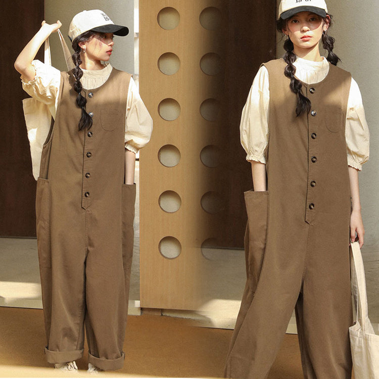 サロペット ラップ風 オールインワン ワイドパンツ ロング丈 ゆったり 体型カバー