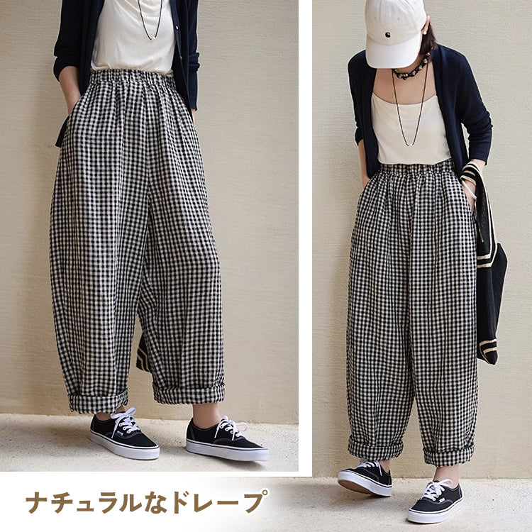 ワイドパンツ ワイドレッグパンツ カジュアルパンツ パンツ チェック柄パンツ