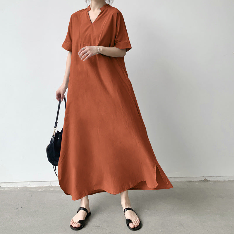 綿麻プルオーバーシャツワンピース レディース 半袖シャツ ゆったり トップス 夏服