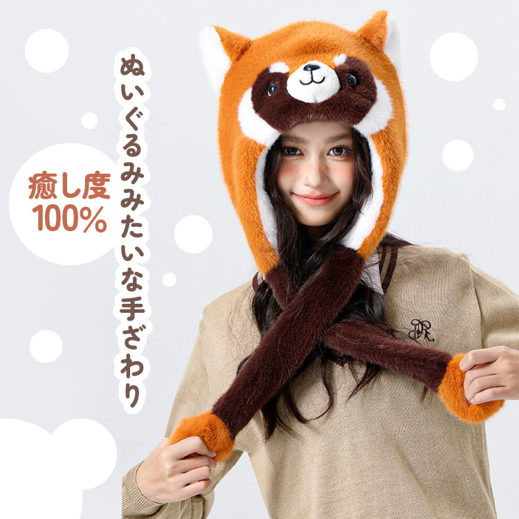 アニマル帽子 アニマルキャップ アライグマ帽子 もこもこ帽子 ふわふわ帽子 コスプレ帽子