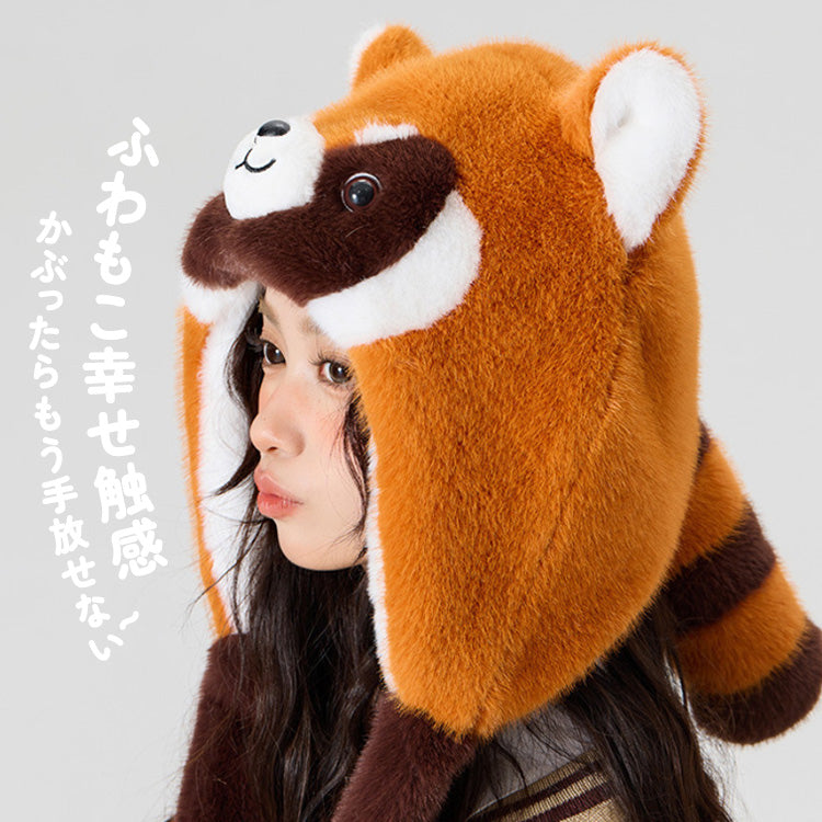 アニマル帽子 アニマルキャップ アライグマ帽子 もこもこ帽子 ふわふわ帽子 コスプレ帽子