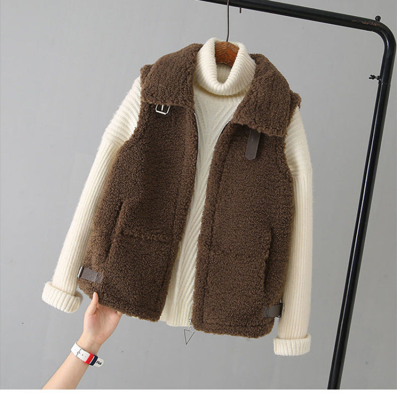 ベスト フェイク シープ ファーベスト ノースリーブ レディース 春秋 前開き