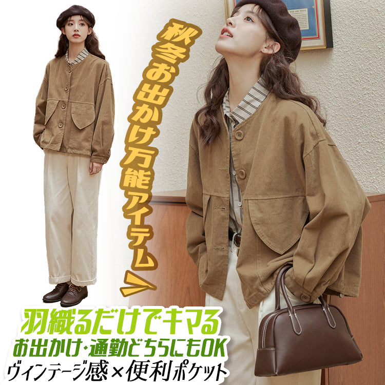 デニム ジャケット ワーク アウター レトロ 洗水 デザイン ビッグシルエット 茶色