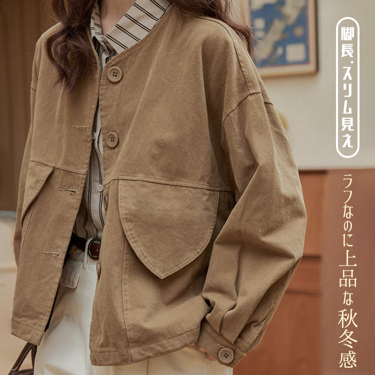 デニム ジャケット ワーク アウター レトロ 洗水 デザイン ビッグシルエット 茶色