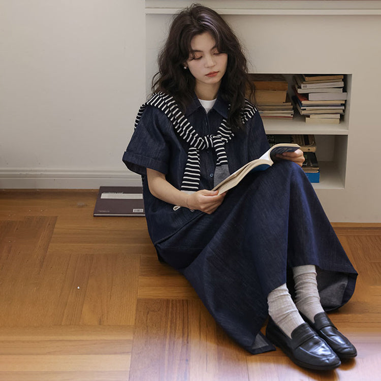 セットアップ レディース デニムシャツ 半袖 トップス デニムスカート 上下セット 夏 秋