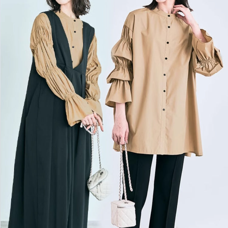 シャツ  ブラウス  ロングシャツ  クルーネックシャツ  彼シャツ トップス