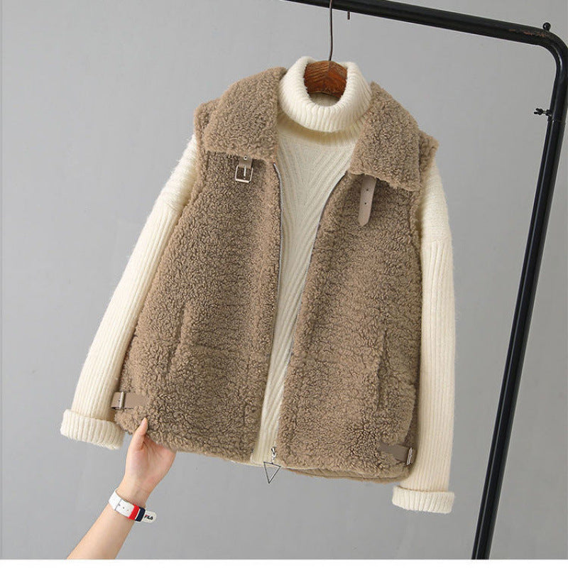 ベスト フェイク シープ ファーベスト ノースリーブ レディース 春秋 前開き