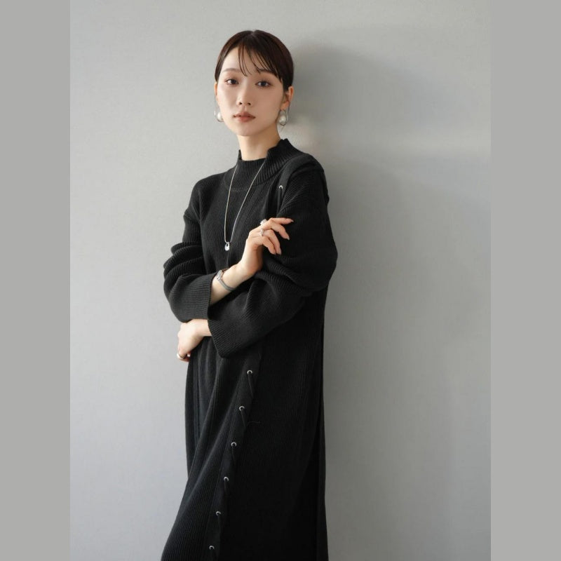 ニットワンピース レディース レイヤード スカート ニット セーター スカート スリット