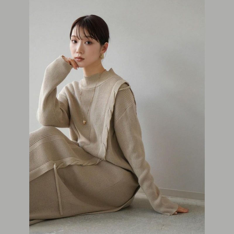 ニットワンピース レディース レイヤード スカート ニット セーター スカート スリット