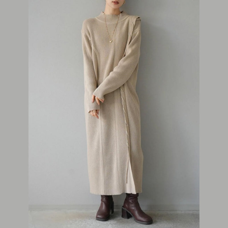 ニットワンピース レディース レイヤード スカート ニット セーター スカート スリット